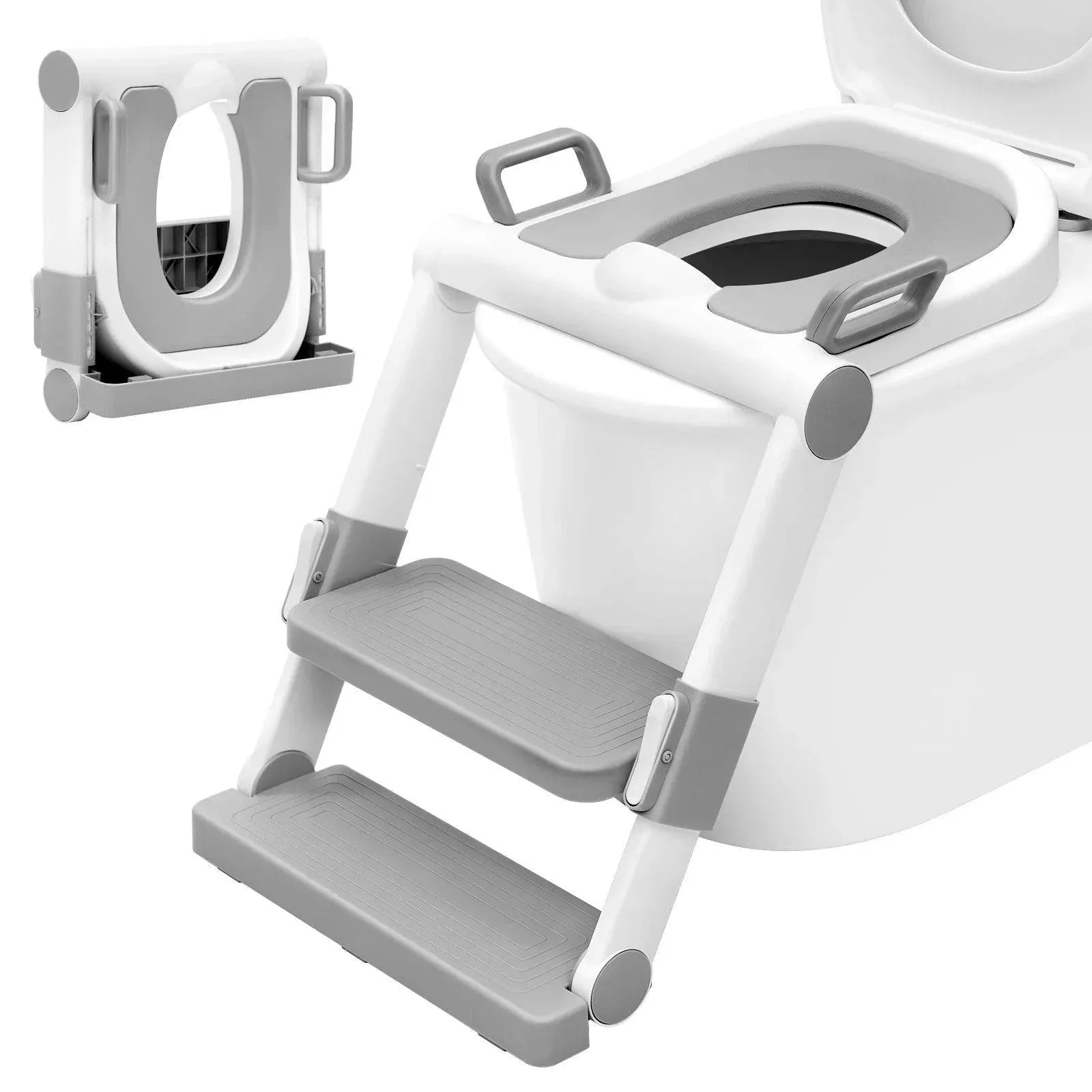 Feronza™ Kinder Toiletbril met Trap - Vouwbaar, Hoogte Verstelbaar, met Handgrepen en Zitkussen - Feronza